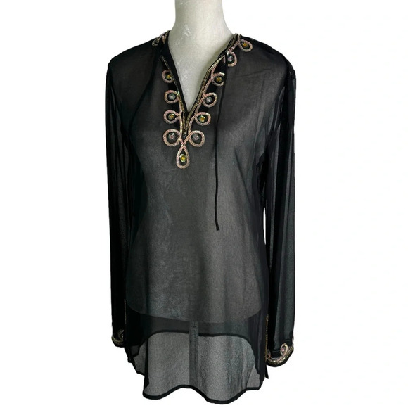 Forecast Sheer Beaded Sequin Swim Cover Up Top Tunic Black Size S NWT - Picture 1 of 9